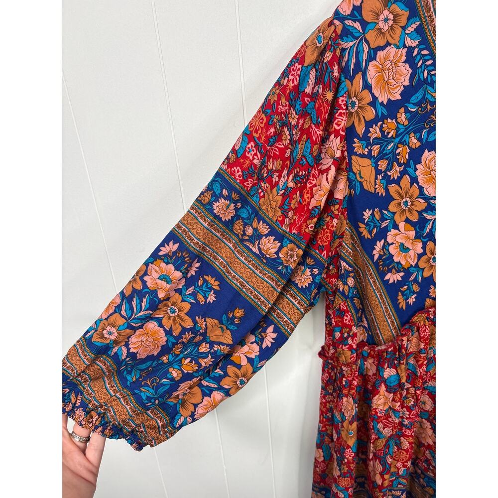 BTFBM Boho Floral Babydoll Dress XL Casual Flowy Summer Spring Vacation Red - Picture 5 of 9